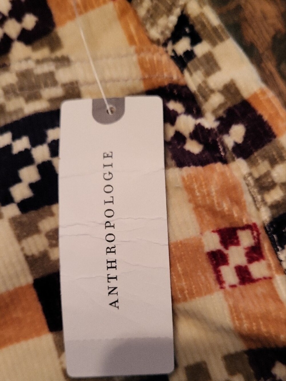 Anthropologie Checked Frayed-Hem Jean Shorts in Beige, Navy & Red - Picture 3 of 6